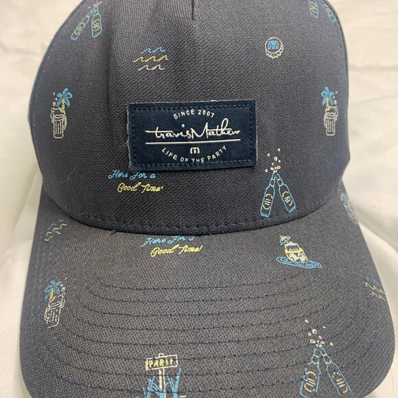 Travis Mathew Snapback Golf Hat Blue Life of the Party Flexfit 110 Tech Cap - Picture 1 of 5